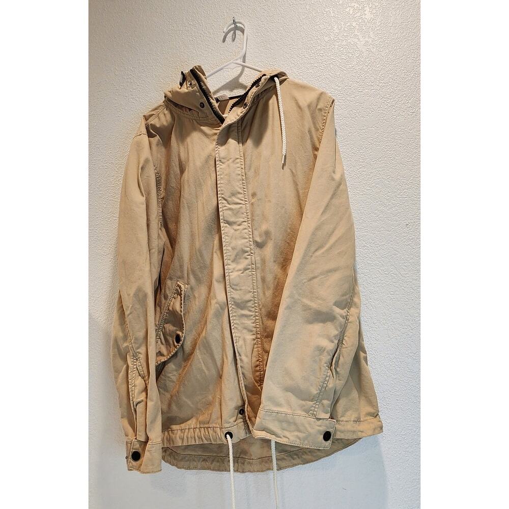 H&M military Divided Beige Hooded Jacket Size M Lightweight Casual Parka Style‎